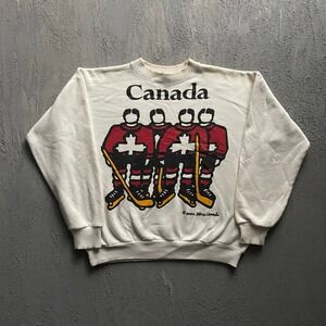 Vintage Marc Tetro Canada Hockey Sweatshirt Mens XL White 90s Marc Tetro